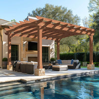 [12X14FT] Alora Luxury Outdoor All-Season Backyard Cedar Wood Gazebo Pergola With Arched Roof And Stakes For Patios (SAK68194)