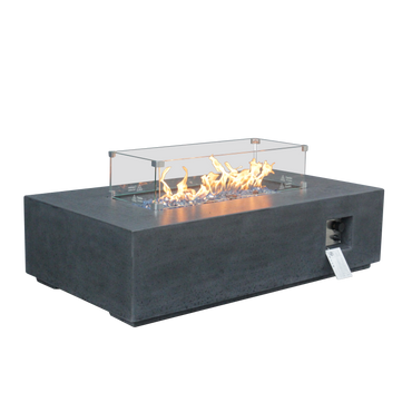 52 Inch Outdoor Concrete Propane gas rectangle Fire Pit table in Dark Gray color