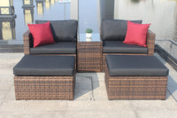 5 Pieces Outdoor Patio Garden Brown Wicker Sectional Conversation Sofa Set