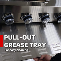 44-Inch 6-Burner 85K BTU Stainless Steel Gas Outdoor Kitchen Island Grill With Wine Cooler, Rotisserie Kit, And Storage Cabinets (SAK97105)