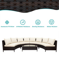 Alora Premium 5-Piece All-Weather Half-Moon Outdoor Rattan Wicker Patio Sectional Sofa Furniture Set With Tempered Glass Table (SAK32615)