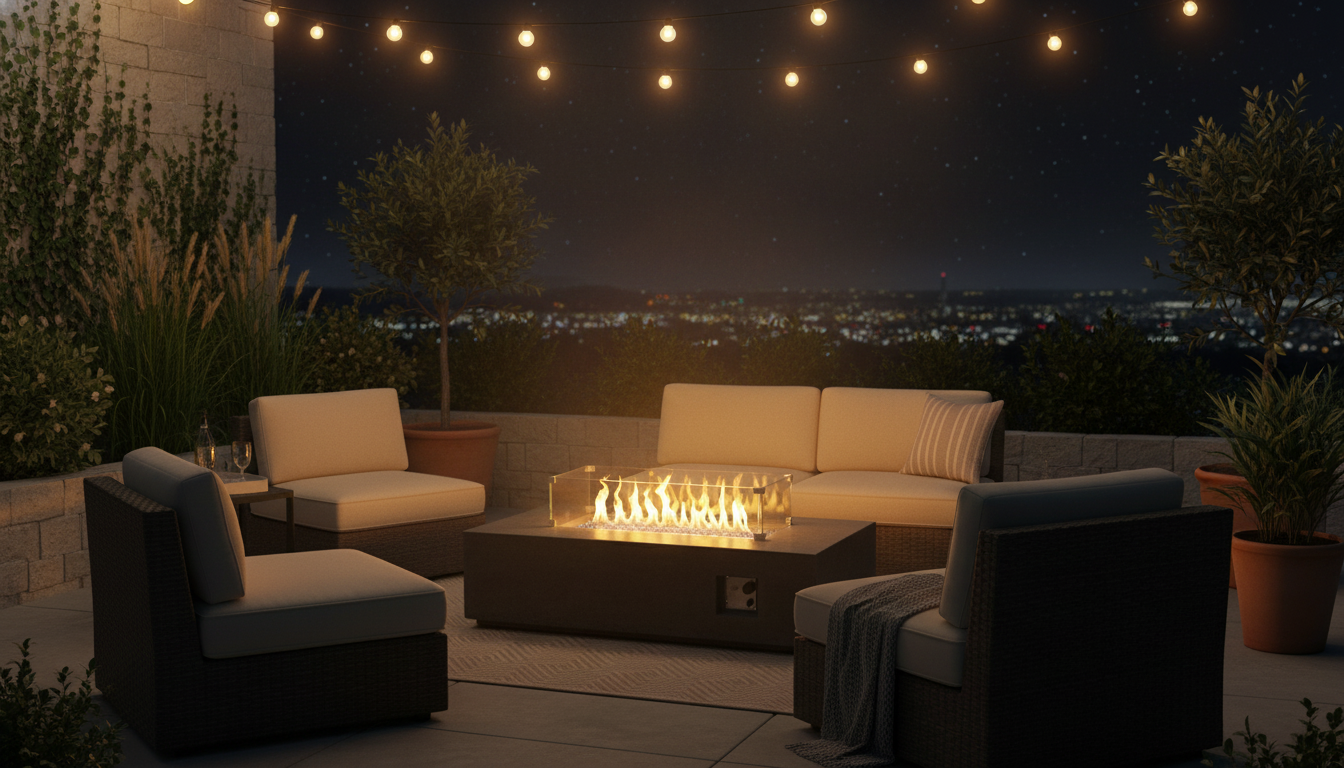 52 Inch Outdoor Concrete Propane gas rectangle Fire Pit table in Dark Gray color