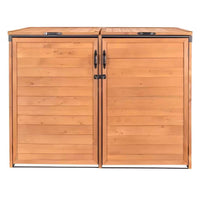 Outdoor Solid Wood Trash Can Garbage Bin Storage Shed - Holds 2 Trash Bins