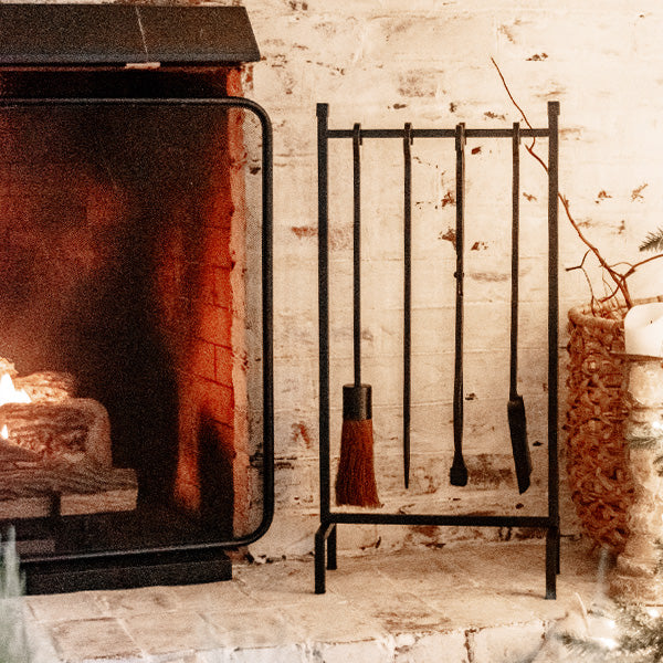 4 Piece Black Iron Fireplace Tool Set