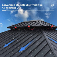 [12x14FT] Large Heavy-Duty Outdoor Aluminum Patio Hard Double Steel Top Backyard Sun Room Gazebo (94625371)