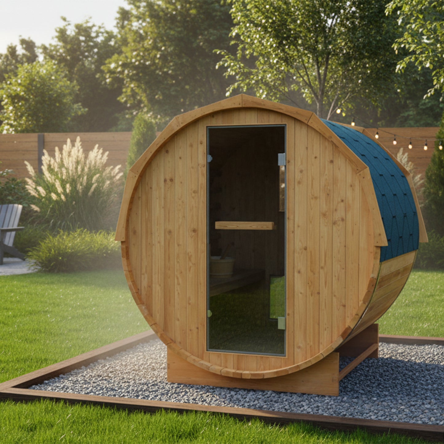 Thermora Large Premium American White Oak Outdoor Wooden Barrel Sauna With 4.5KW Sauna Heater (SAK45968)