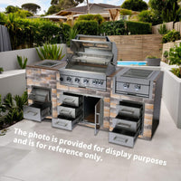 Premium Outdoor Kitchen With 32-Inch 60K BTU Built-In Stainless Steel LPG Gas Grill, Door And Drawer Combo And Stainless Steel Ice Box (SAK98661)