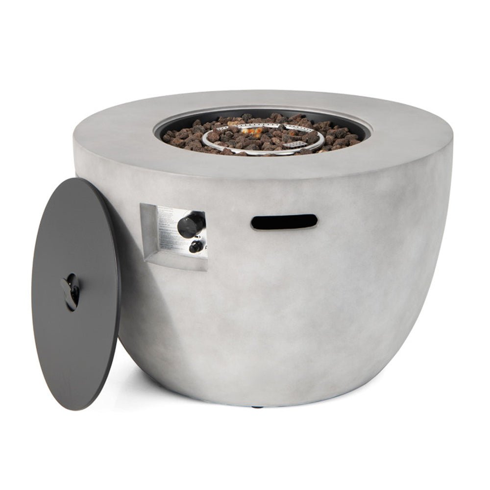 Round 50000 BTU Concrete Propane Fire Pit Table With Lava Rocks & PVC Cover, 36" (SAK91783)