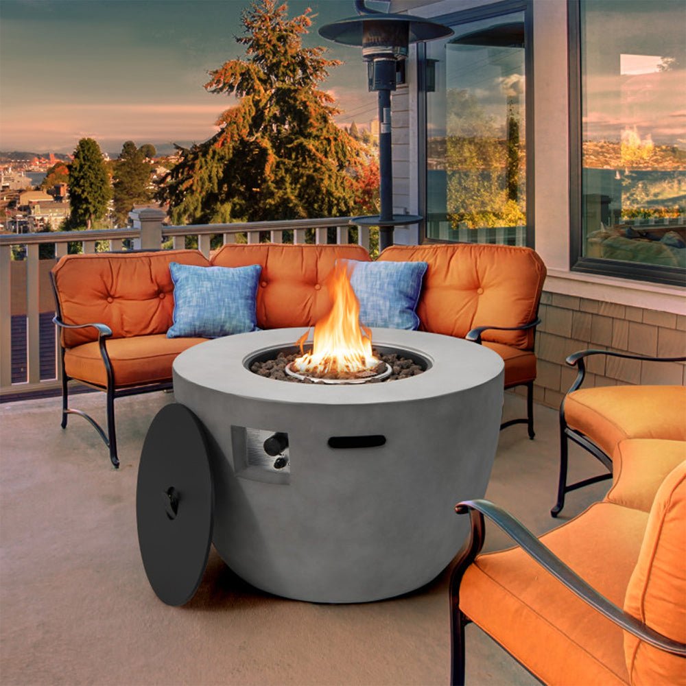 Round 50000 BTU Concrete Propane Fire Pit Table With Lava Rocks & PVC Cover, 36" (SAK91783)