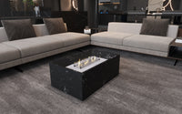 Black Marble Coffee Table with Built-in Fireplace