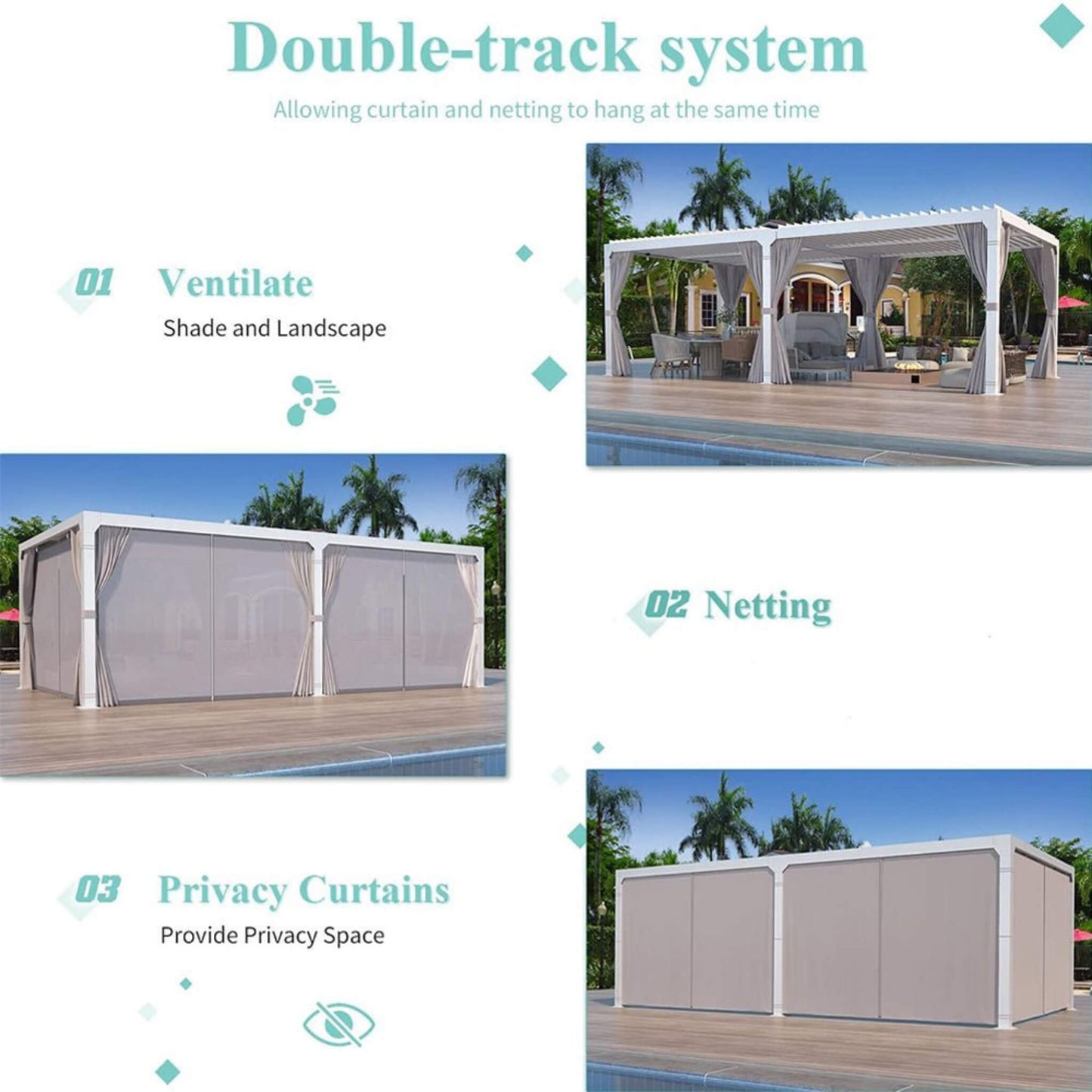 [12X20FT] Alora Outdoor Hardtop Louvered Pergola With Adjustable Aluminum Rainproof Roof (SAK18625)